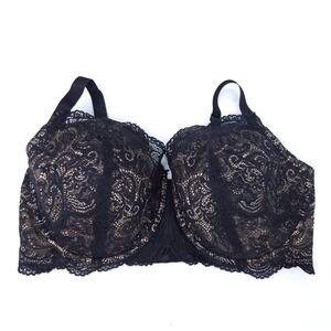 Thirdlove 24/7 Lace Balconette Bra Black Tan Underwire Hook Eye Closure 40F